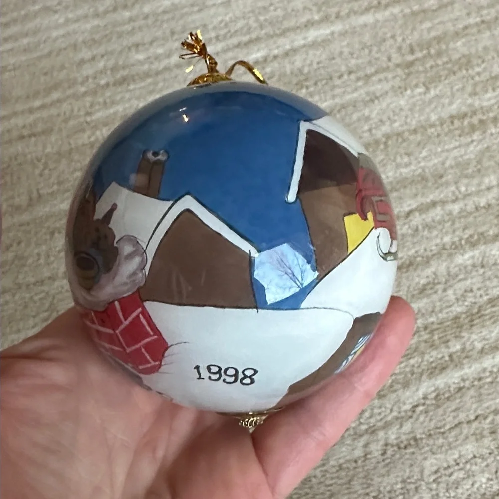 Vintage Pier 1 Li Bien Glass Inside Painted Christmas Ornament Santa Reindeer 98